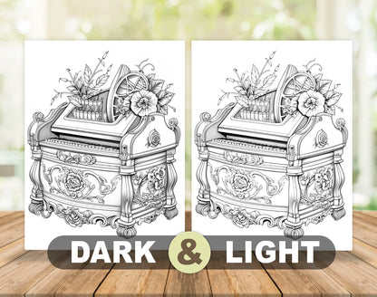 50 Music Box Grayscale Coloring Pages - Instant Download - Printable PDF Dark/Light – preview 4