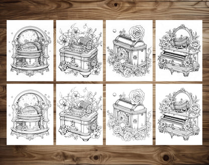 50 Music Box Grayscale Coloring Pages - Instant Download - Printable PDF Dark/Light – preview 6