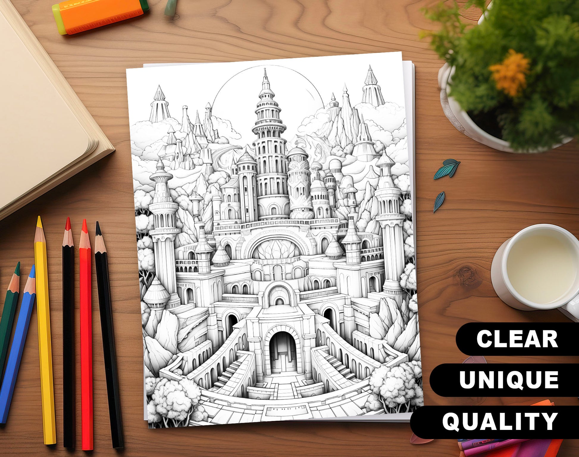 50 Mysterious Civilization Coloring Pages - Instant Download - Printable PDF Dark/Light – preview 3
