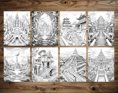 50 Mysterious Civilization Coloring Pages - Instant Download - Printable PDF Dark/Light – preview 4