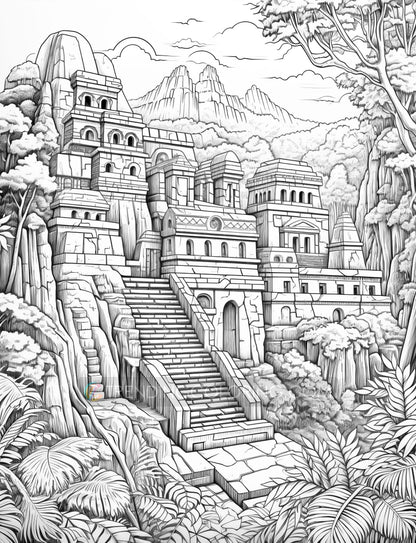 50 Mysterious Civilization Coloring Pages - Instant Download - Printable PDF Dark/Light – preview 6