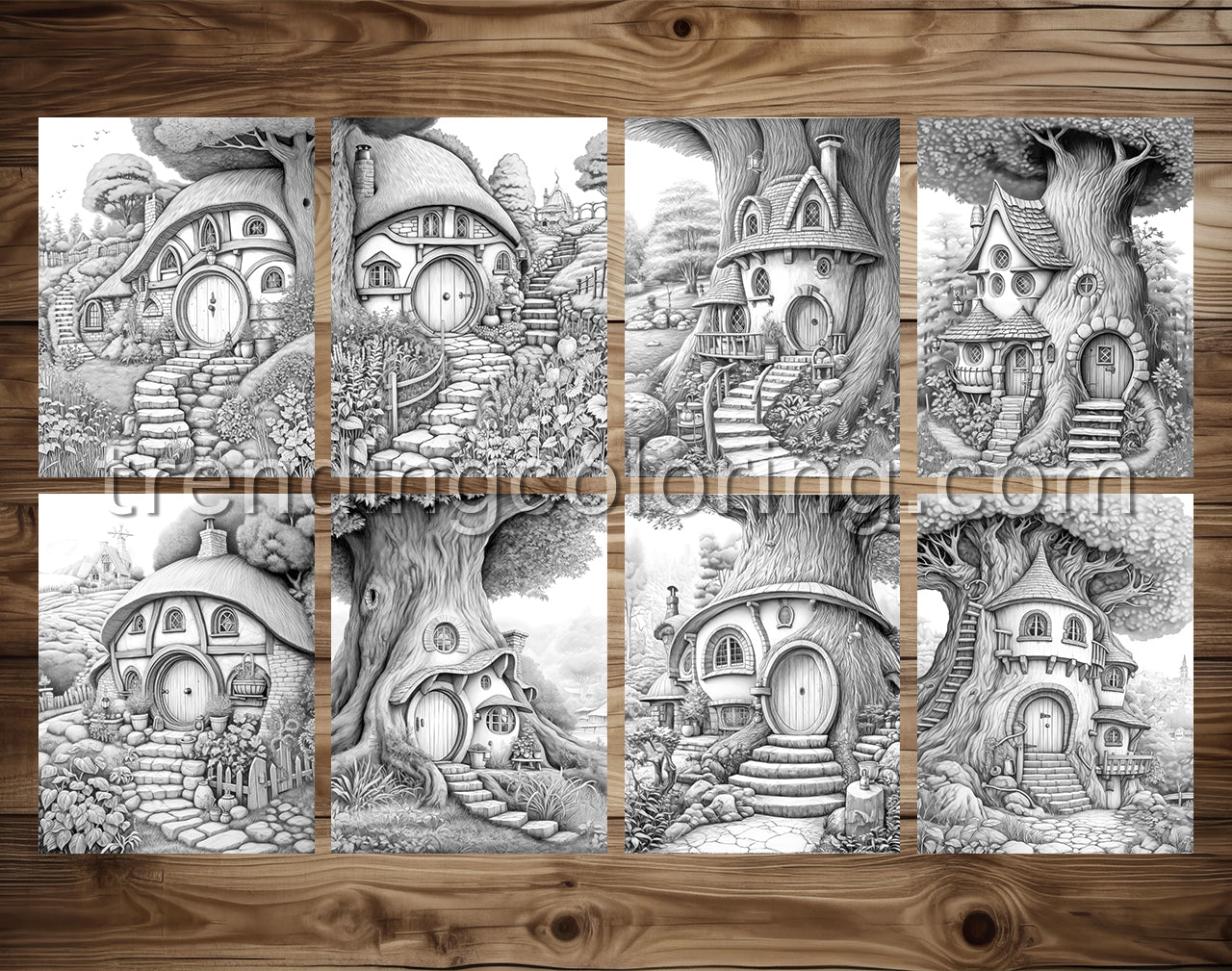 50 Mystical Woodland Retreat Grayscale Coloring Pages- Instant Download - Printable PDF Dark/Light – preview 3