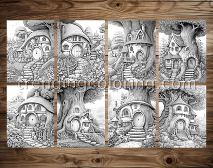 50 Mystical Woodland Retreat Grayscale Coloring Pages- Instant Download - Printable PDF Dark/Light – preview 3