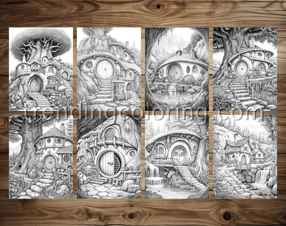 50 Mystical Woodland Retreat Grayscale Coloring Pages- Instant Download - Printable PDF Dark/Light – preview 4