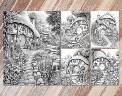 50 Mystical Woodland Retreat Grayscale Coloring Pages- Instant Download - Printable PDF Dark/Light – preview 5