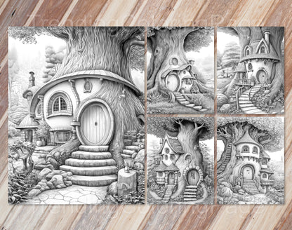 50 Mystical Woodland Retreat Grayscale Coloring Pages- Instant Download - Printable PDF Dark/Light – preview 6