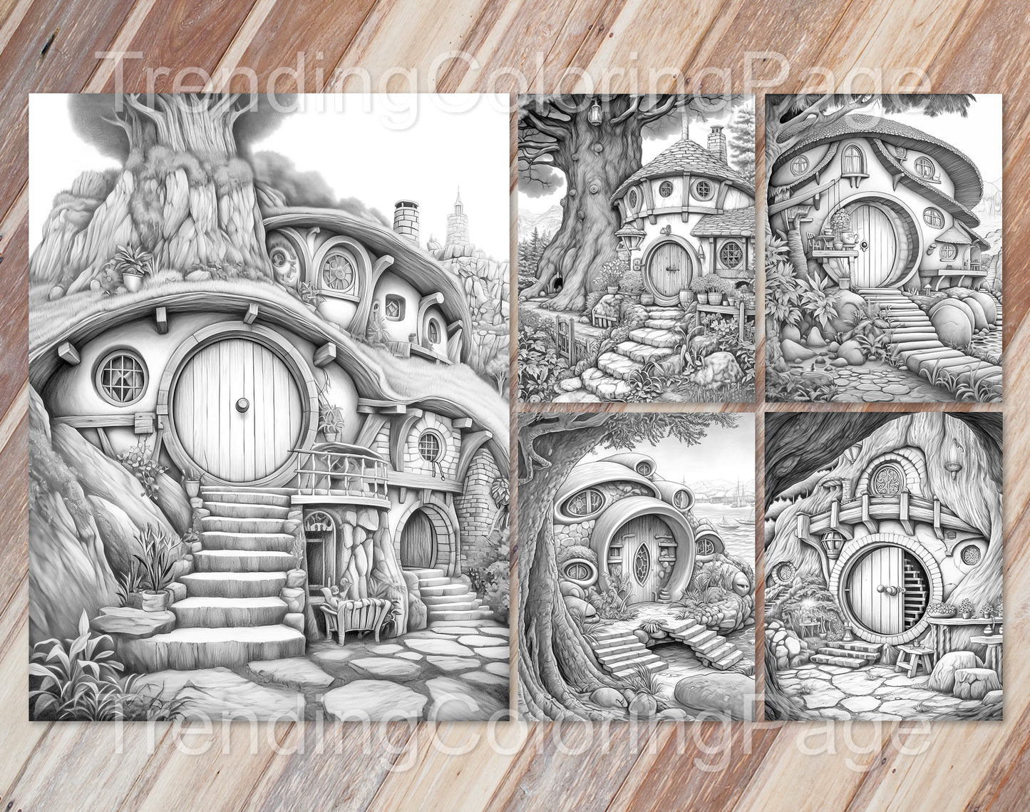 50 Mystical Woodland Retreat Grayscale Coloring Pages- Instant Download - Printable PDF Dark/Light – preview 7
