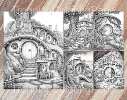 50 Mystical Woodland Retreat Grayscale Coloring Pages- Instant Download - Printable PDF Dark/Light – preview 7