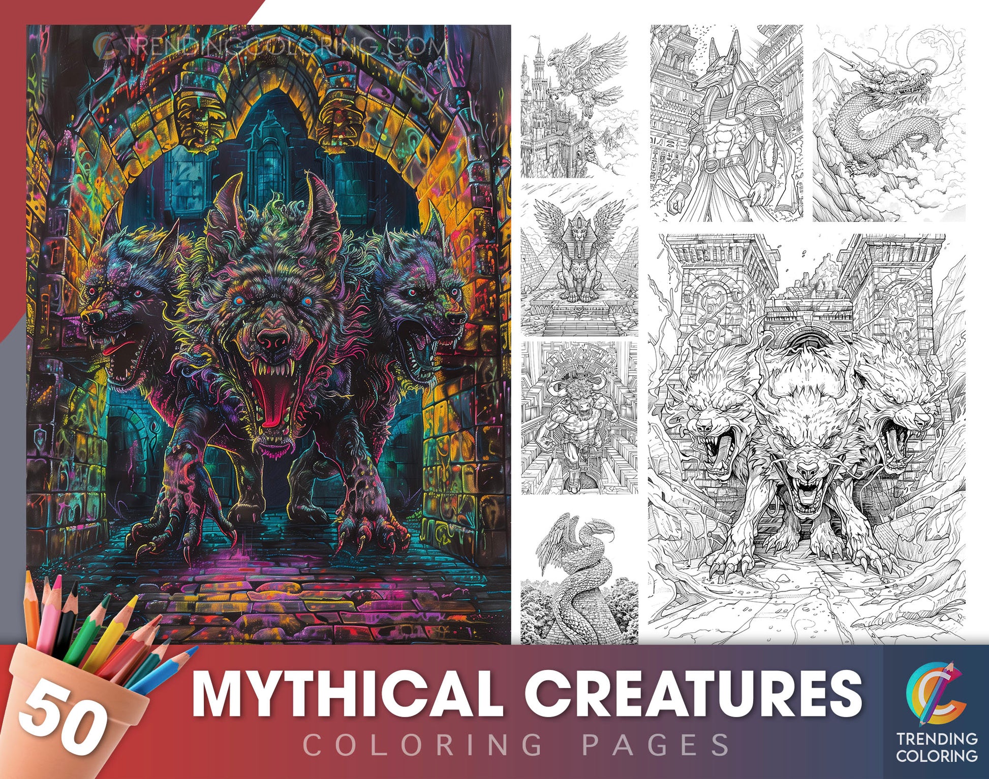 50 Mythical Creatures Coloring Pages - Instant Download - Printable PDF