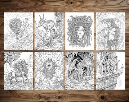 50 Mythical Creatures Coloring Pages - Instant Download - Printable PDF – preview 4