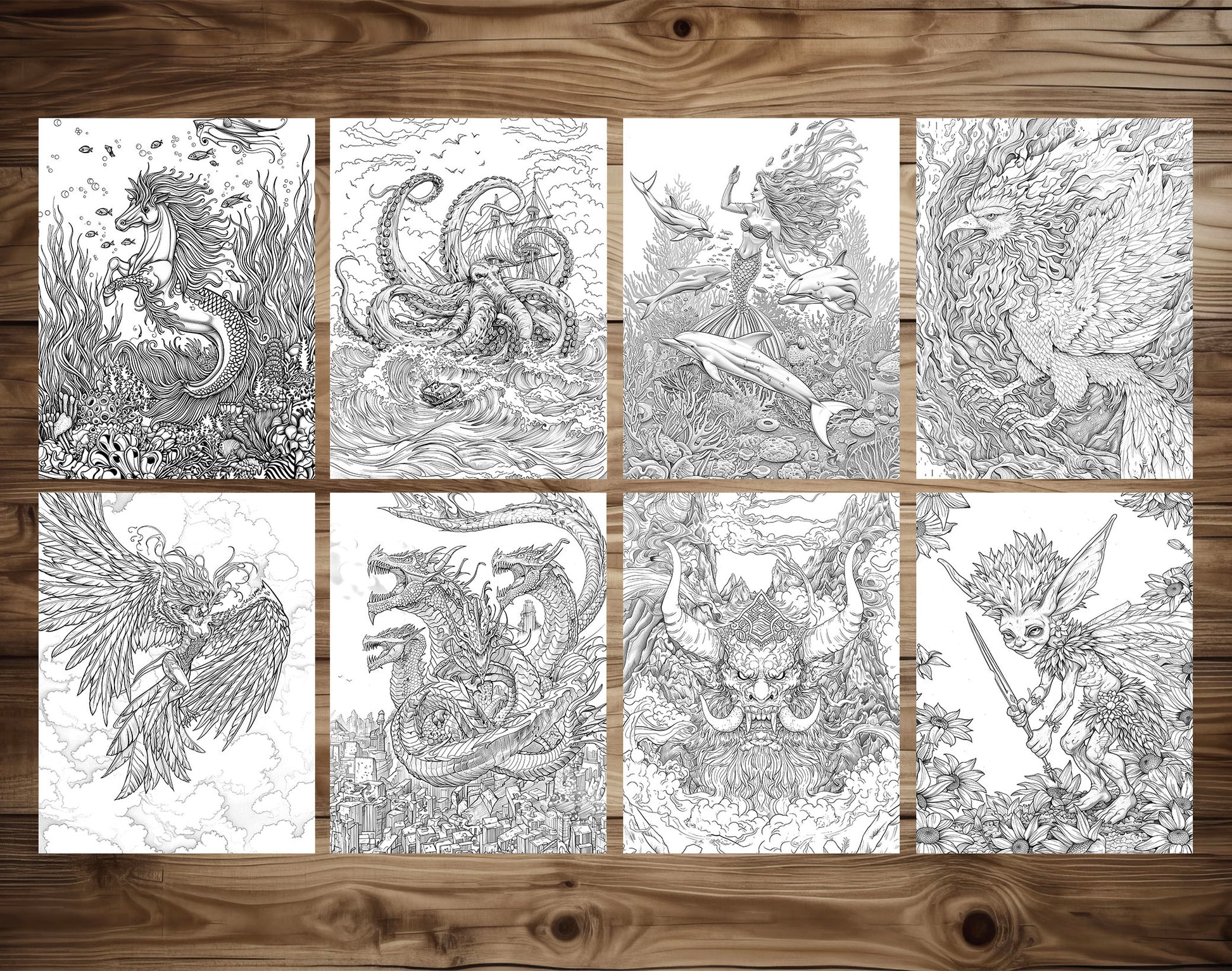 50 Mythical Creatures Coloring Pages - Instant Download - Printable PDF – preview 5