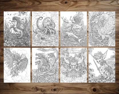 50 Mythical Creatures Coloring Pages - Instant Download - Printable PDF – preview 5