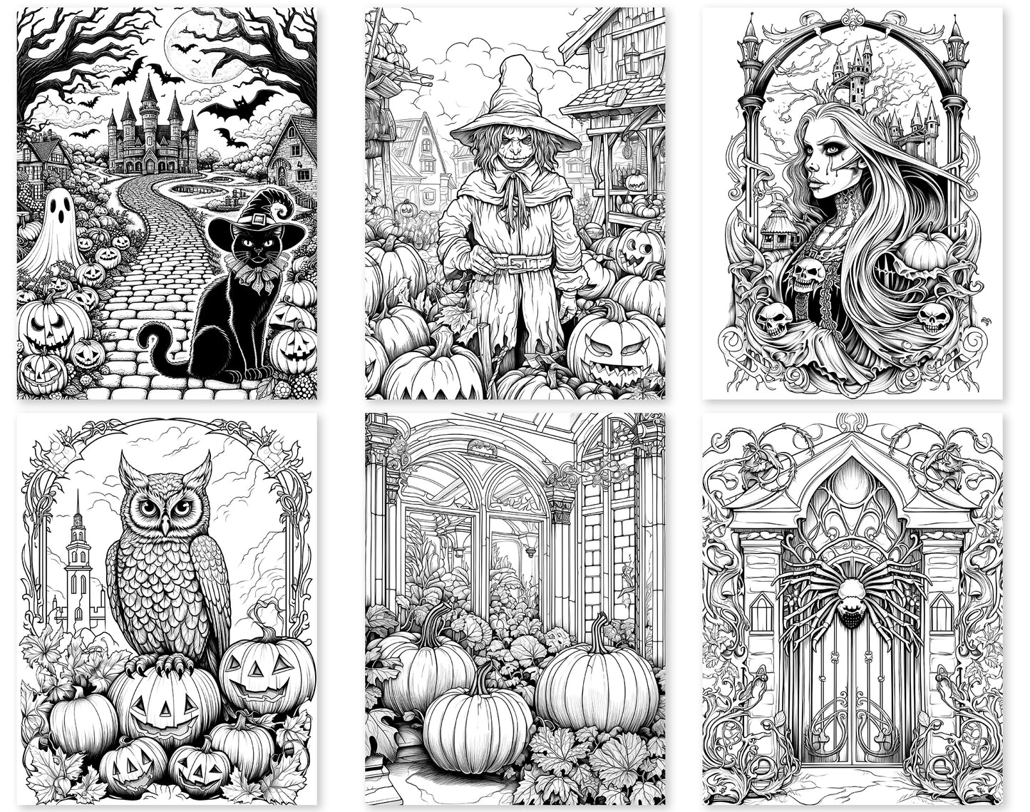 50 Old Fashioned Halloween Coloring Pages - Instant Download - Printable PDF – preview 2
