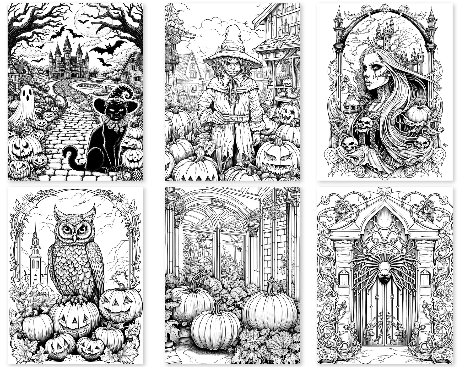 50 Old Fashioned Halloween Coloring Pages - Instant Download - Printable PDF – preview 2
