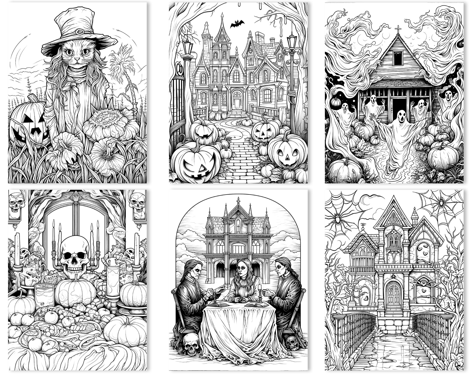 50 Old Fashioned Halloween Coloring Pages - Instant Download - Printable PDF – preview 4