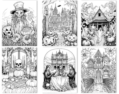 50 Old Fashioned Halloween Coloring Pages - Instant Download - Printable PDF – preview 4