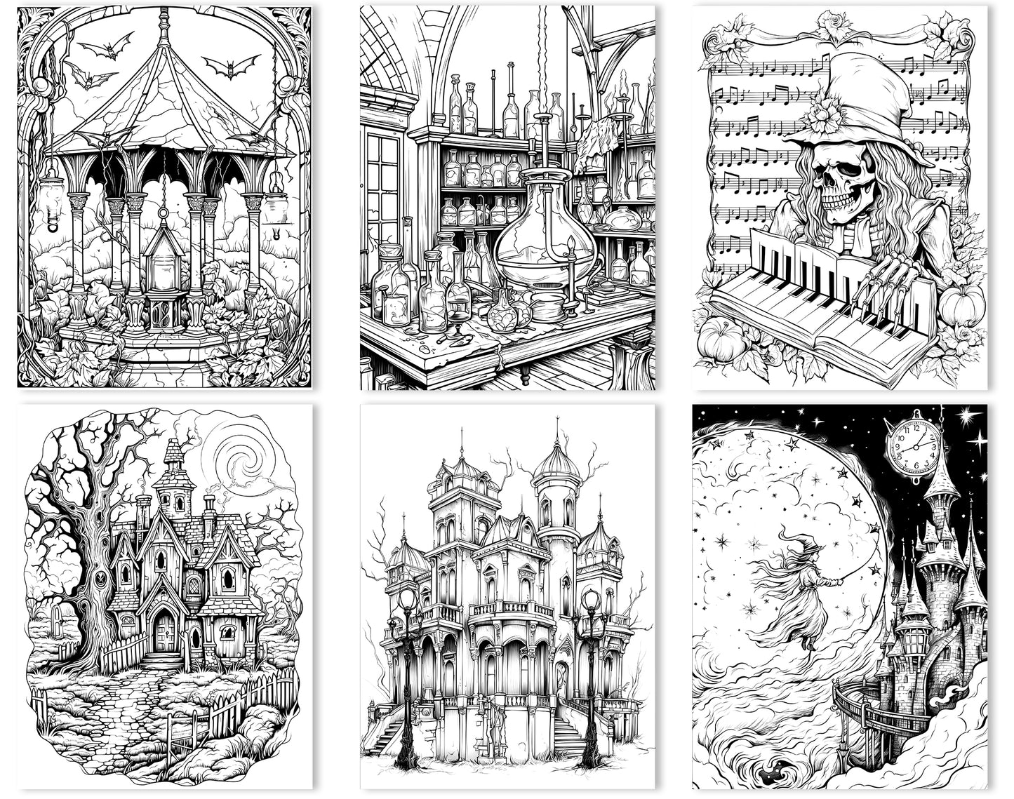 50 Old Fashioned Halloween Coloring Pages - Instant Download - Printable PDF – preview 6