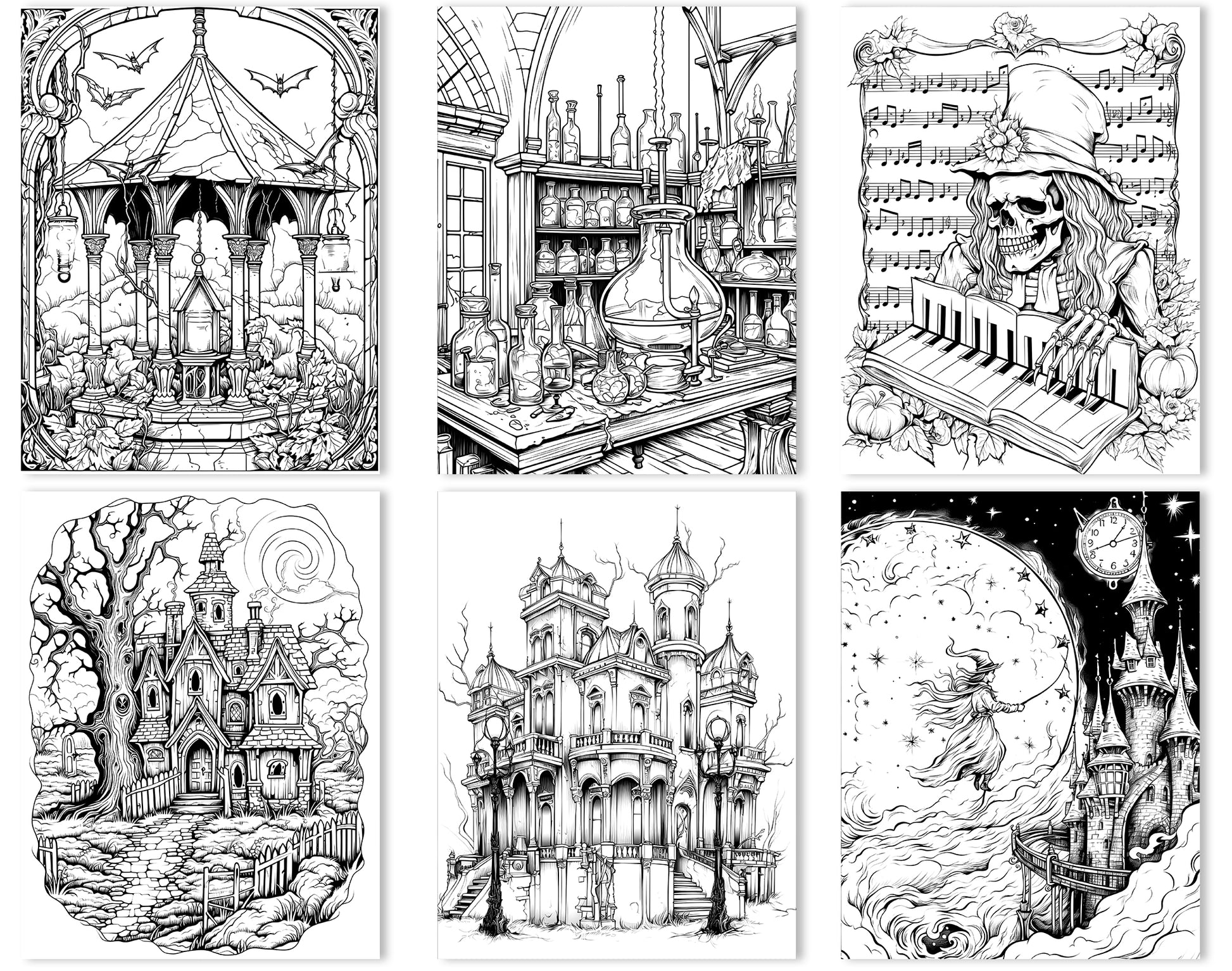 50 Old Fashioned Halloween Coloring Pages - Instant Download - Printable PDF – preview 6