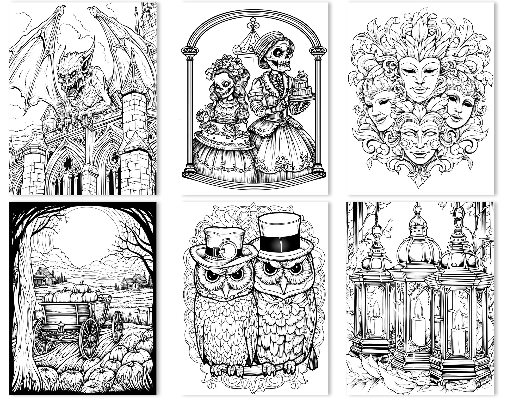50 Old Fashioned Halloween Coloring Pages - Instant Download - Printable PDF – preview 8