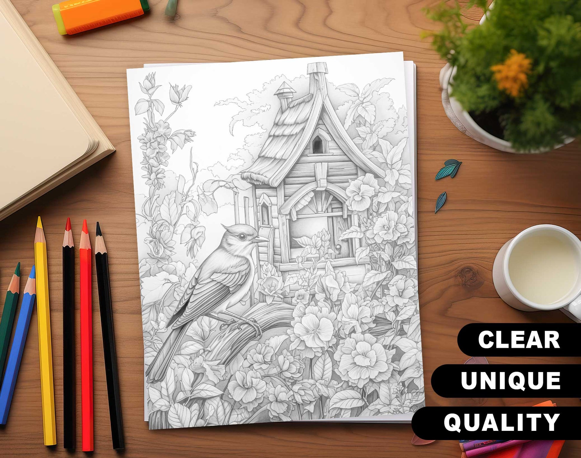 50 Peaceful Life Of Animal Grayscale Coloring Pages - Instant Download - Printable PDF Dark/Light – preview 3
