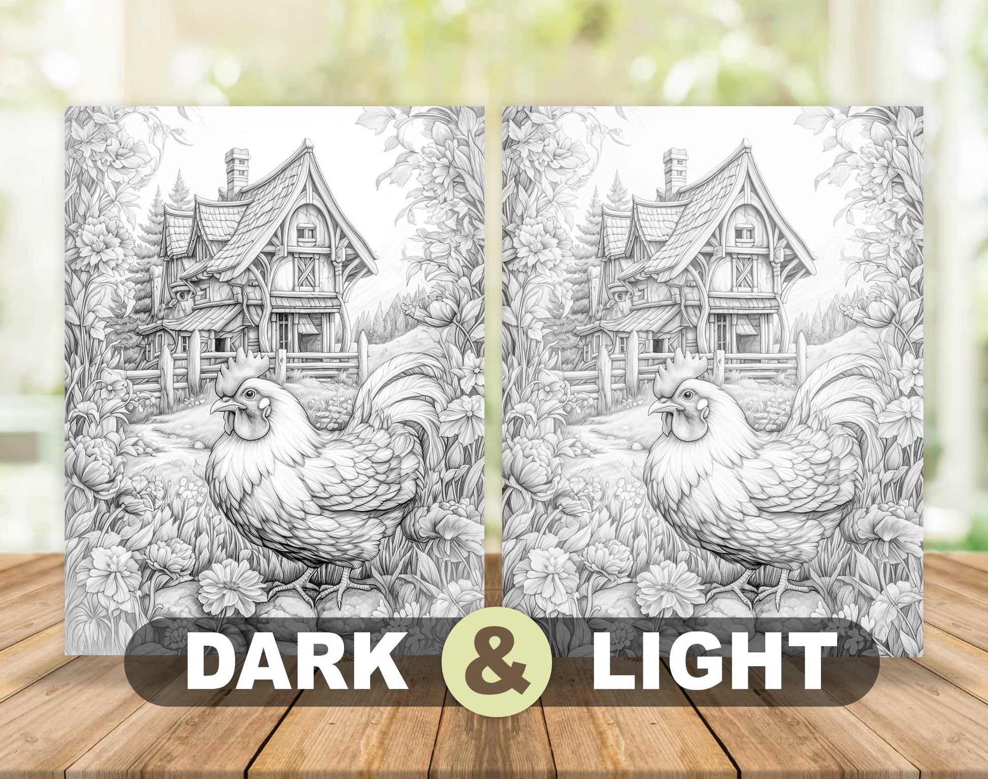 50 Peaceful Life Of Animal Grayscale Coloring Pages - Instant Download - Printable PDF Dark/Light – preview 5