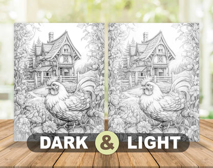 50 Peaceful Life Of Animal Grayscale Coloring Pages - Instant Download - Printable PDF Dark/Light – preview 5