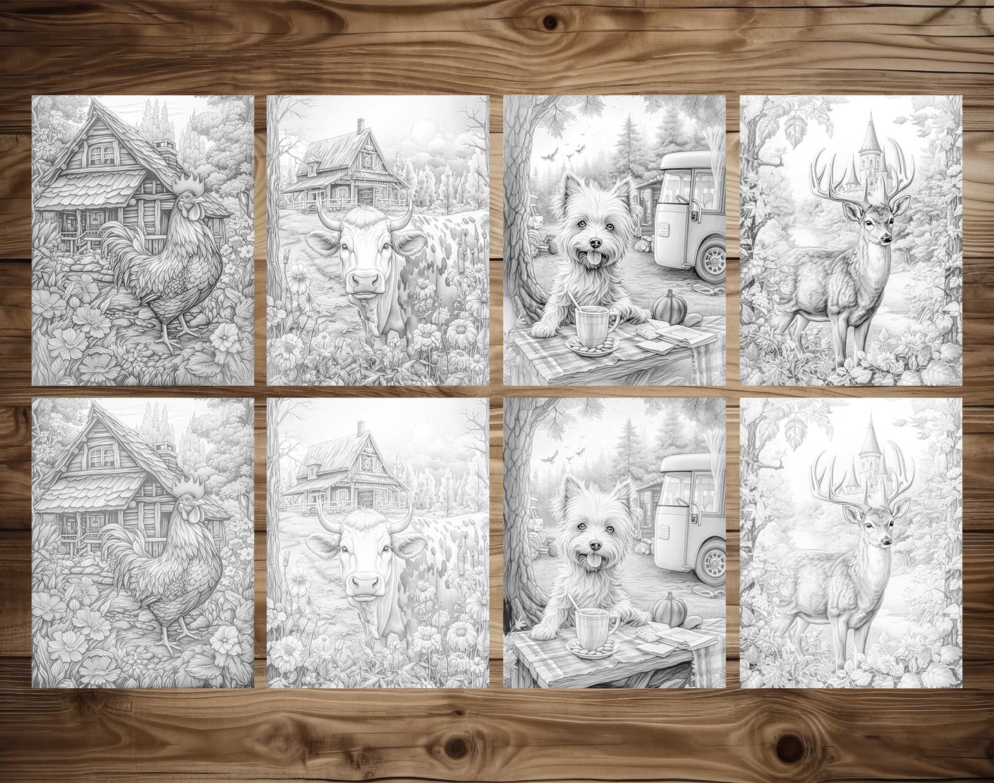 50 Peaceful Life Of Animal Grayscale Coloring Pages - Instant Download - Printable PDF Dark/Light – preview 6
