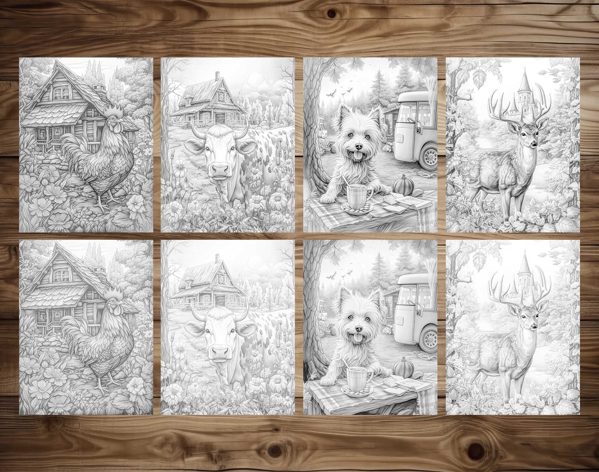 50 Peaceful Life Of Animal Grayscale Coloring Pages - Instant Download - Printable PDF Dark/Light – preview 6