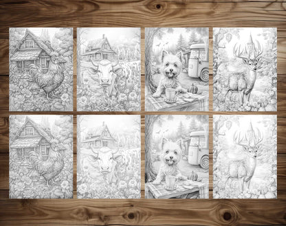 50 Peaceful Life Of Animal Grayscale Coloring Pages - Instant Download - Printable PDF Dark/Light – preview 6