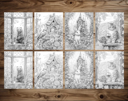 50 Peaceful Life Of Animal Grayscale Coloring Pages - Instant Download - Printable PDF Dark/Light – preview 7
