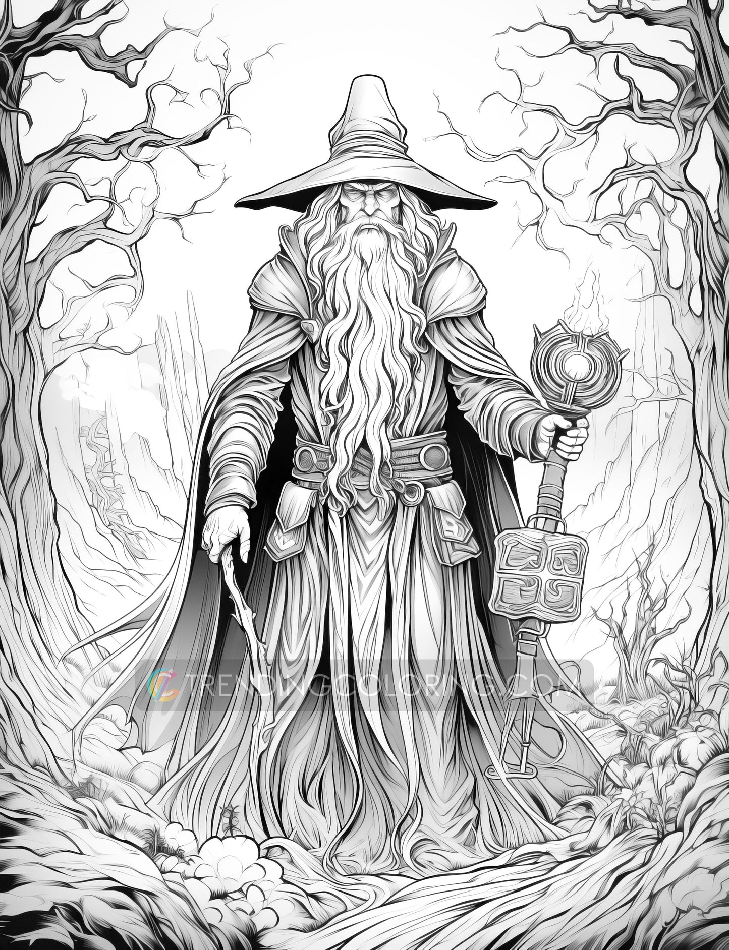 50 Powerful Wizard Coloring Pages - Halloween Coloring - Instant Download - Printable PDF – preview 10