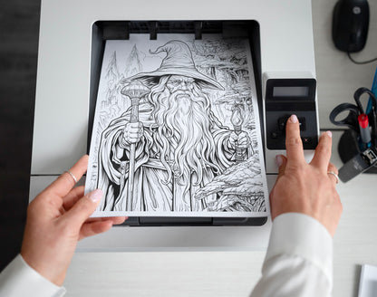 50 Powerful Wizard Coloring Pages - Halloween Coloring - Instant Download - Printable PDF – preview 2