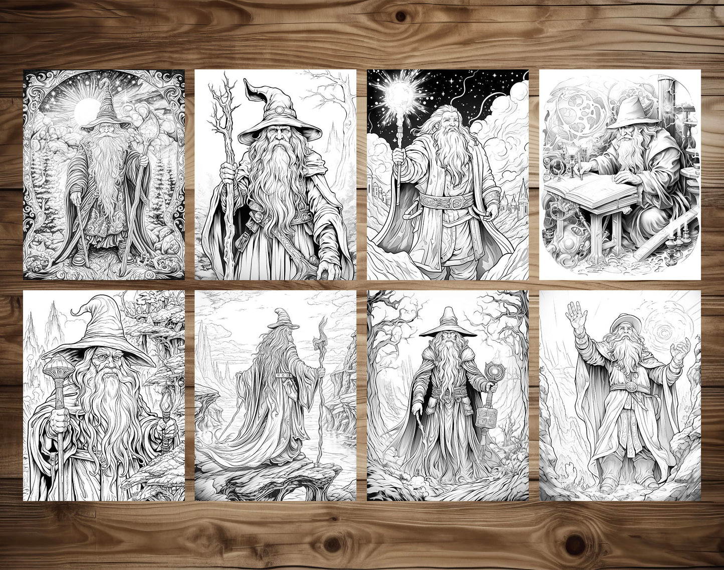 50 Powerful Wizard Coloring Pages - Halloween Coloring - Instant Download - Printable PDF – preview 4
