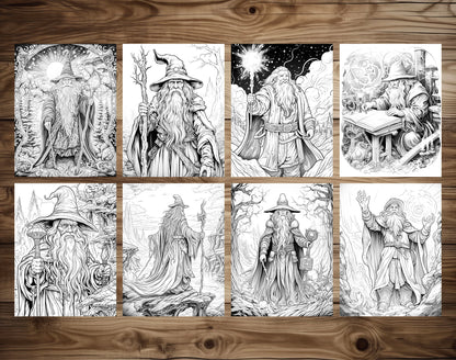 50 Powerful Wizard Coloring Pages - Halloween Coloring - Instant Download - Printable PDF – preview 4