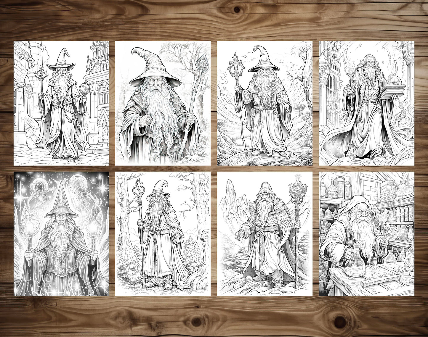 50 Powerful Wizard Coloring Pages - Halloween Coloring - Instant Download - Printable PDF – preview 5