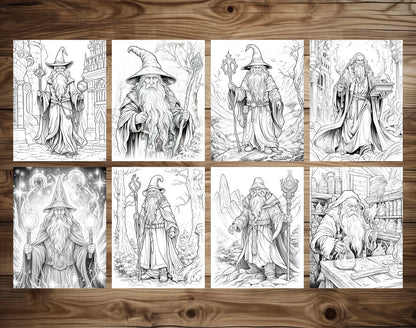 50 Powerful Wizard Coloring Pages - Halloween Coloring - Instant Download - Printable PDF – preview 5