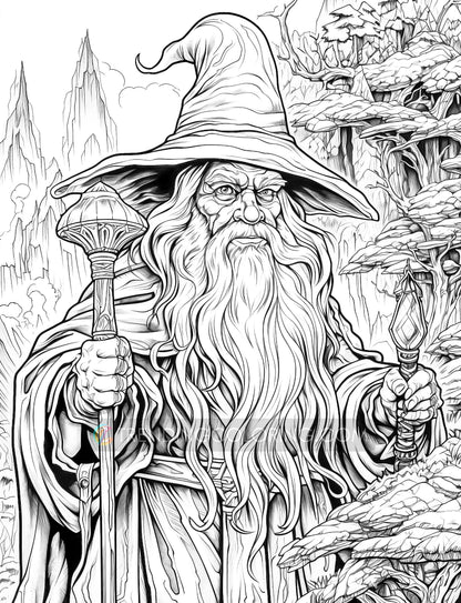 50 Powerful Wizard Coloring Pages - Halloween Coloring - Instant Download - Printable PDF – preview 6