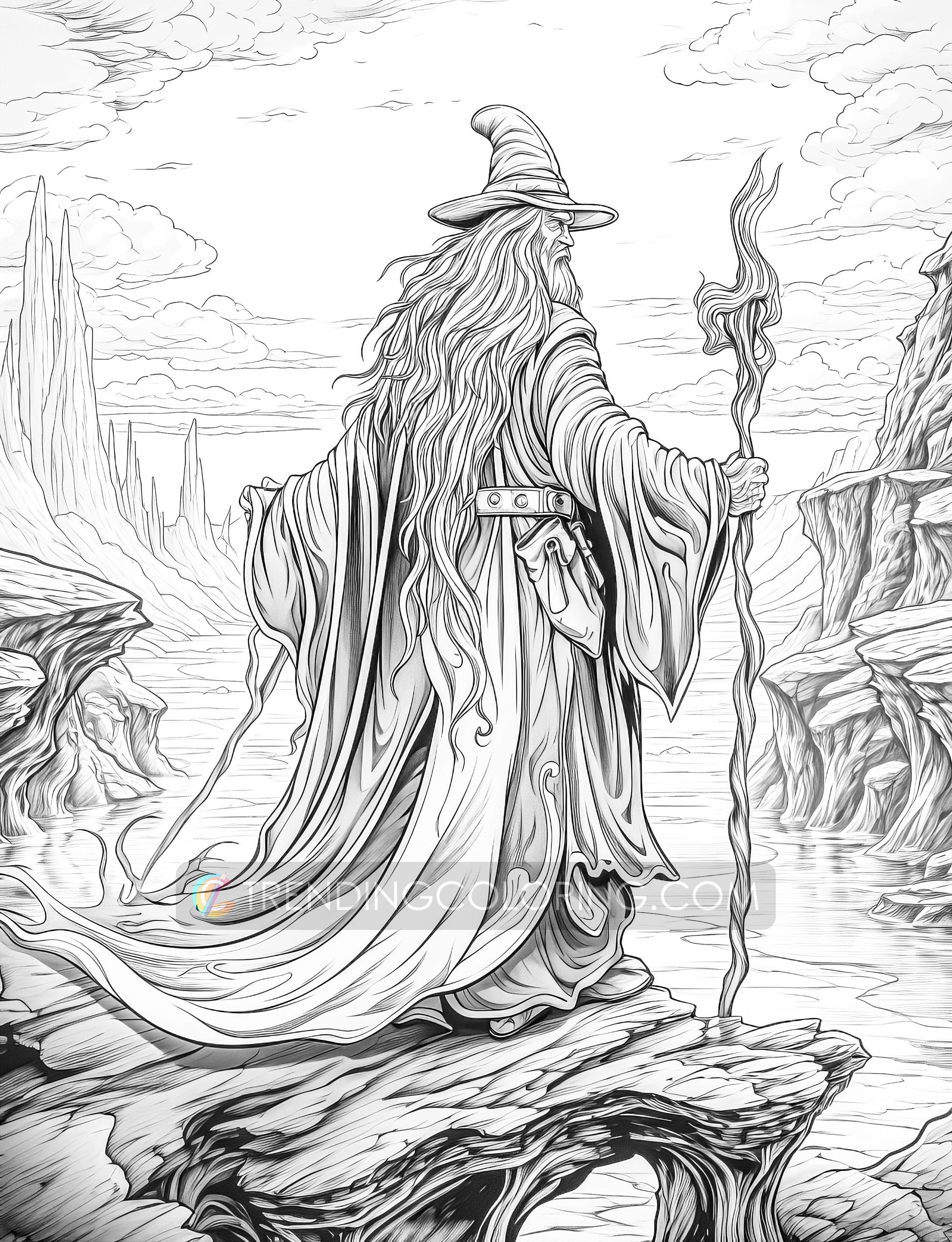 50 Powerful Wizard Coloring Pages - Halloween Coloring - Instant Download - Printable PDF – preview 8