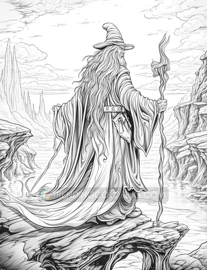 50 Powerful Wizard Coloring Pages - Halloween Coloring - Instant Download - Printable PDF – preview 8