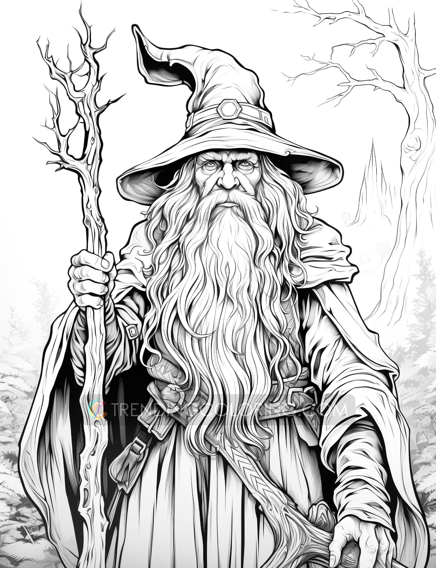 50 Powerful Wizard Coloring Pages - Halloween Coloring - Instant Download - Printable PDF – preview 9