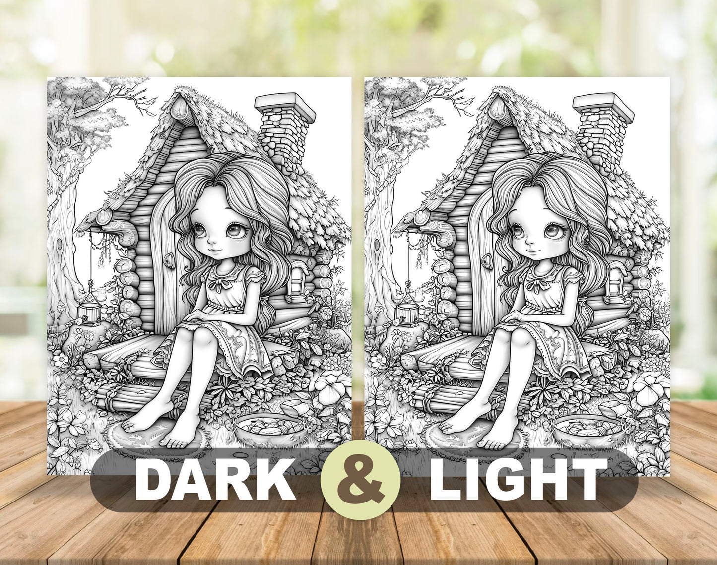 50 Pretty Girl Grayscale Coloring Pages - Instant Download - Printable PDF Dark/Light – preview 4