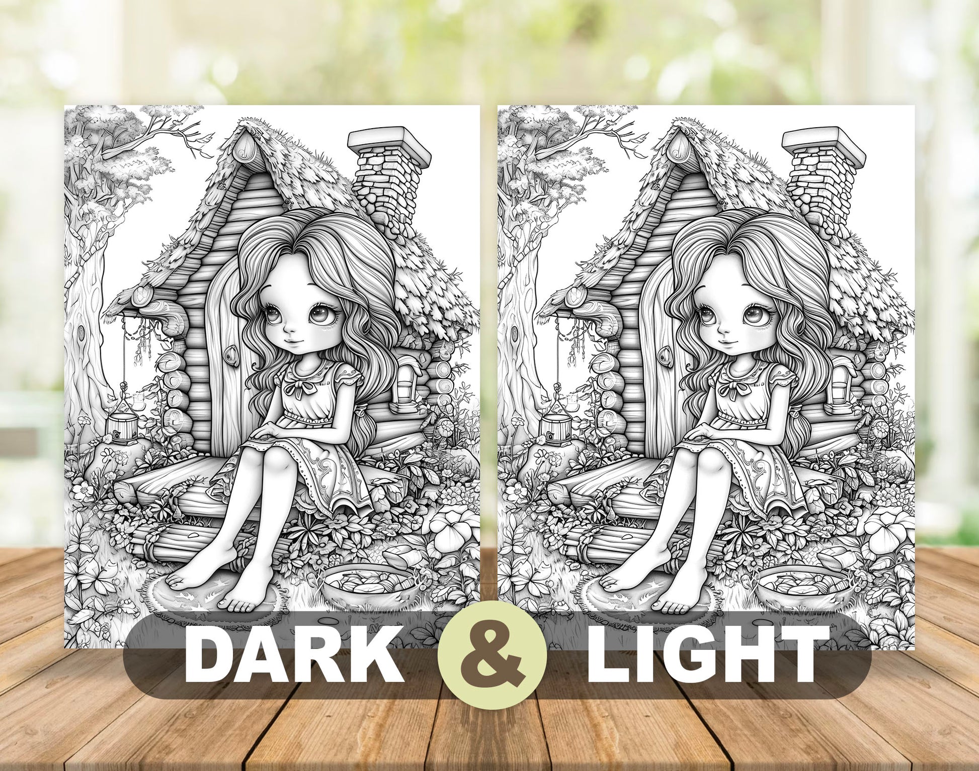 50 Pretty Girl Grayscale Coloring Pages - Instant Download - Printable PDF Dark/Light – preview 4