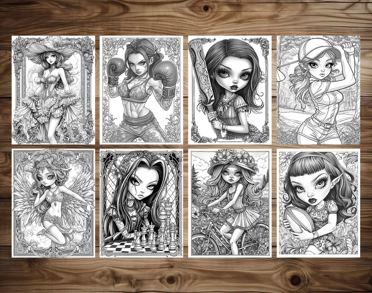 50 Pretty Girl Grayscale Coloring Pages - Instant Download - Printable PDF Dark/Light – preview 6