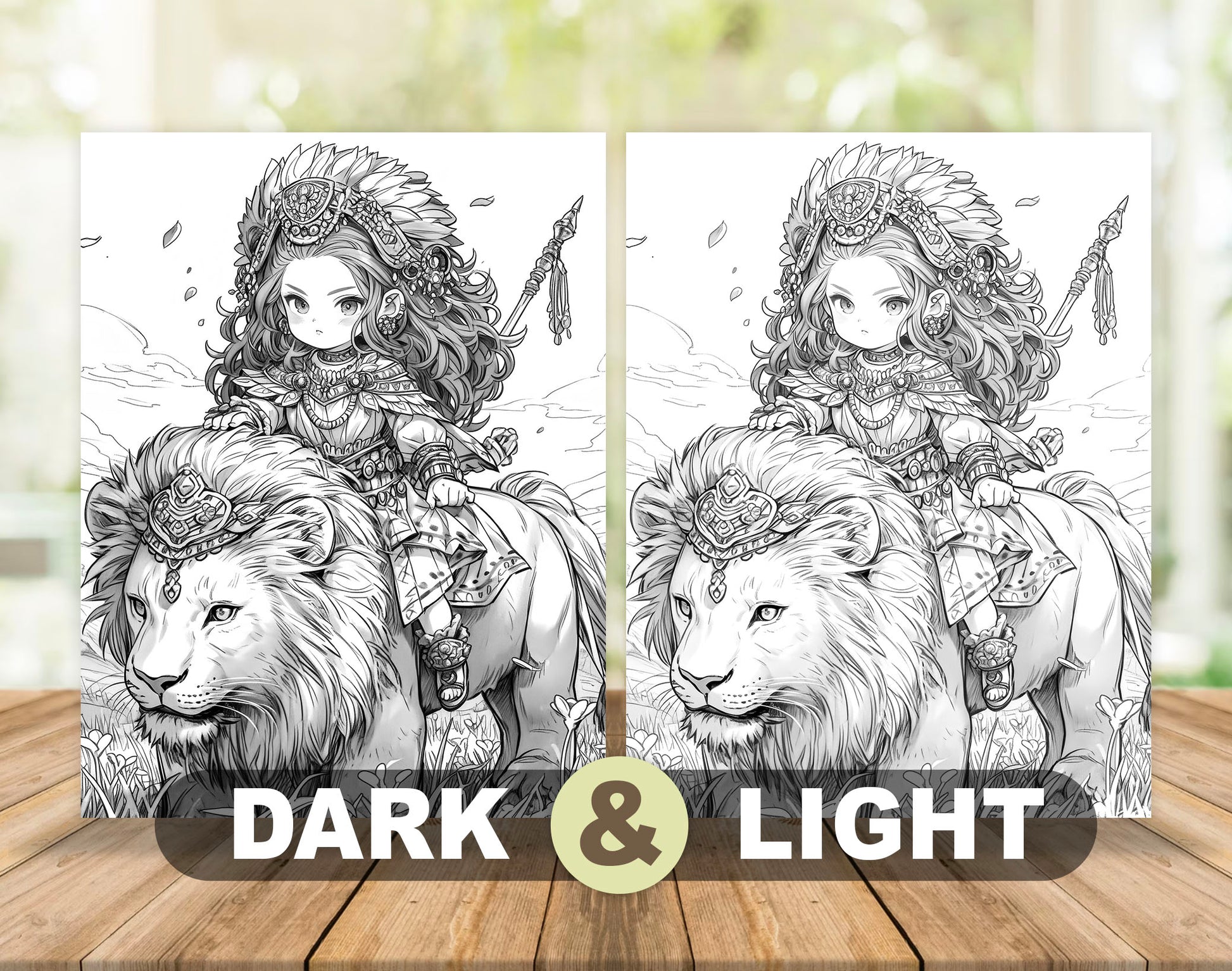 50 Princess Of Animal Grayscale Coloring Pages - Instant Download - Printable PDF Dark/Light – preview 4