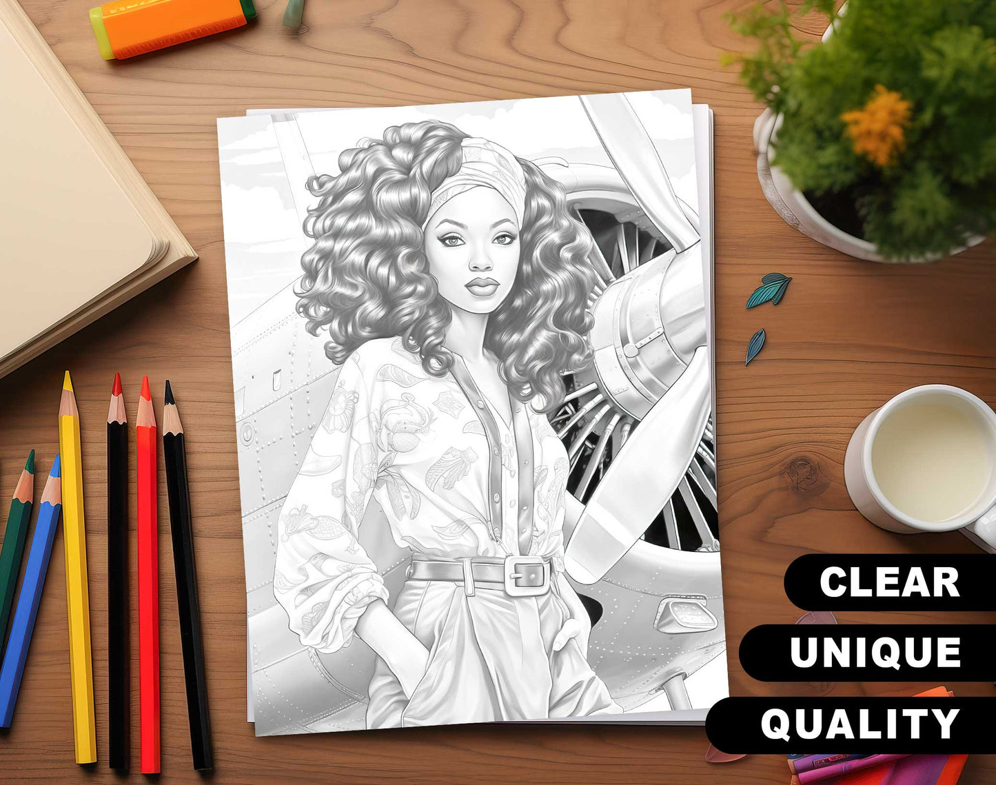 50 Proud Of Black Women Grayscale Coloring Pages - Instant Download - Printable PDF Dark/Light – preview 3