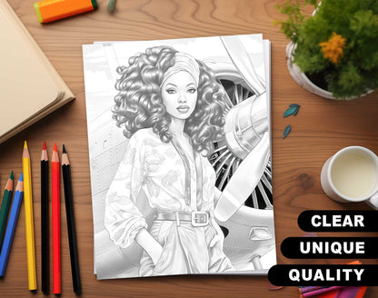 50 Proud Of Black Women Grayscale Coloring Pages - Instant Download - Printable PDF Dark/Light – preview 3