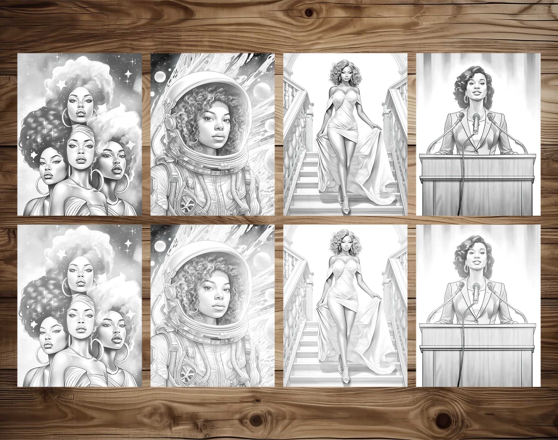 50 Proud Of Black Women Grayscale Coloring Pages - Instant Download - Printable PDF Dark/Light – preview 6