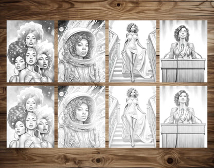 50 Proud Of Black Women Grayscale Coloring Pages - Instant Download - Printable PDF Dark/Light – preview 6