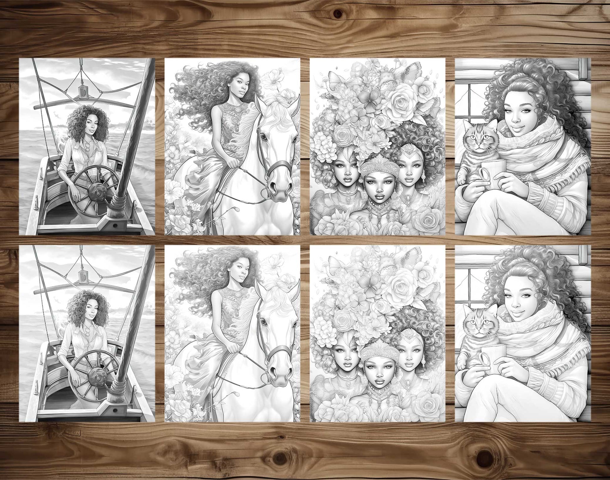 50 Proud Of Black Women Grayscale Coloring Pages - Instant Download - Printable PDF Dark/Light – preview 7