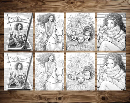 50 Proud Of Black Women Grayscale Coloring Pages - Instant Download - Printable PDF Dark/Light – preview 7